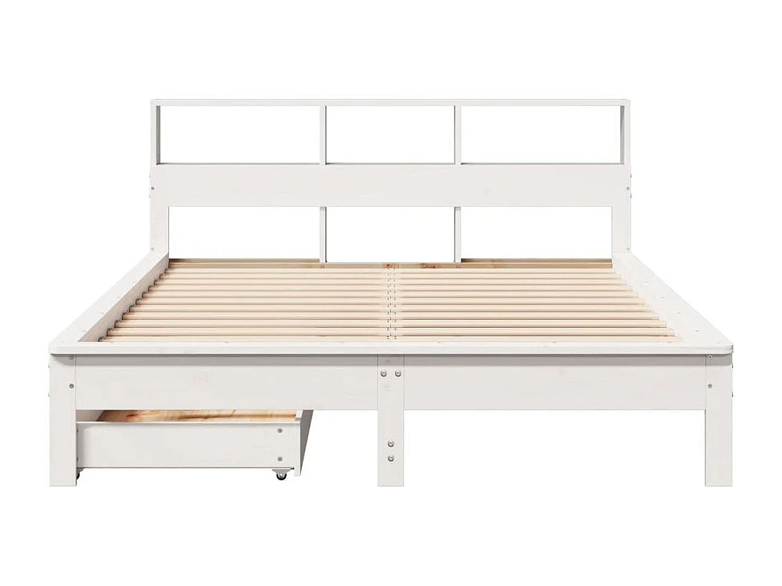 Lit bibliothèque sans matelas blanc 150x200 cm bois pin massif
