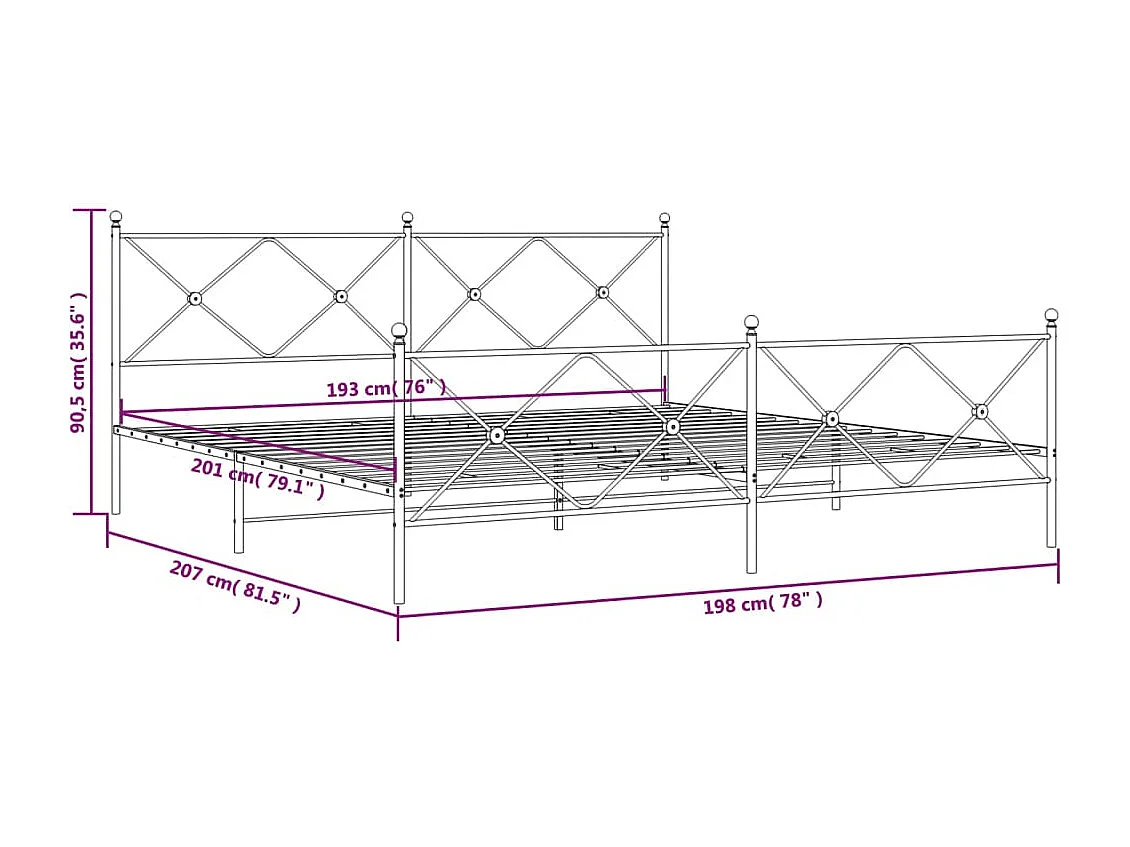 Estrutura de cama com cabeceira e pés 193x203 cm metal preto