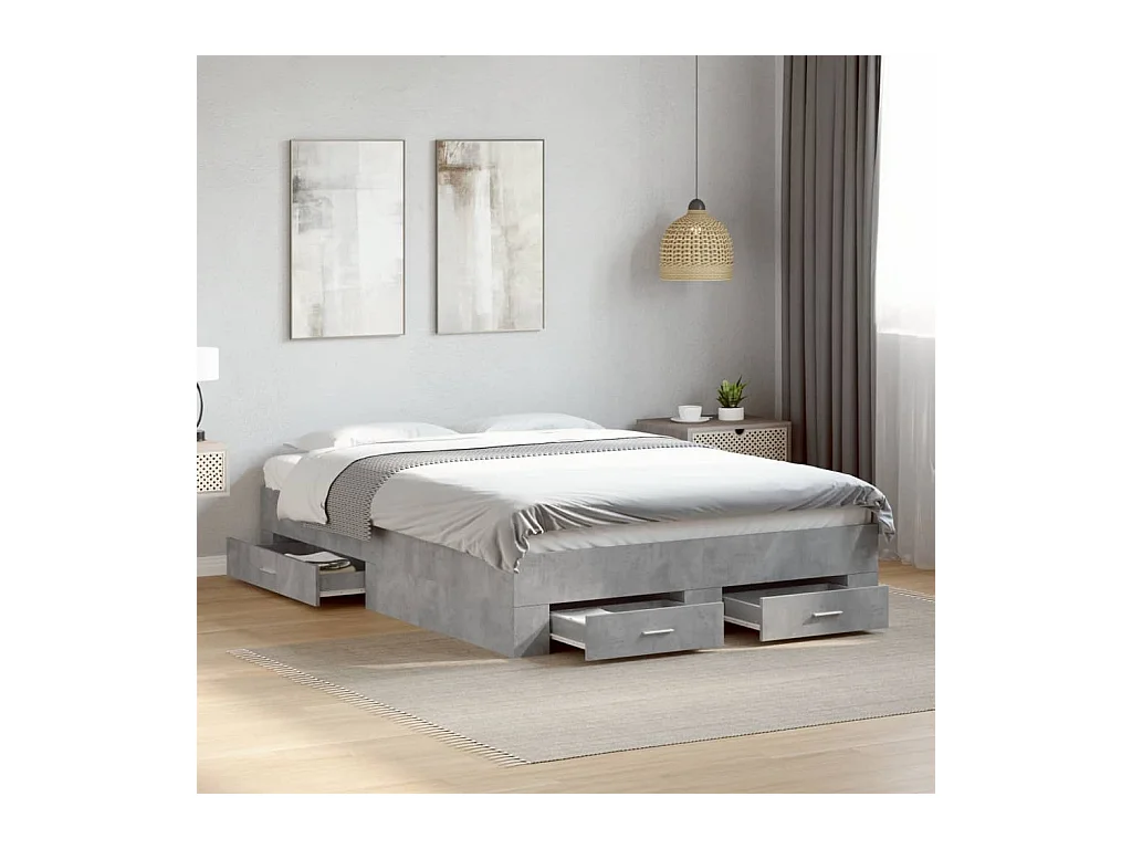 Cadre de lit avec tiroirs sans matelas gris béton 135x190 cm