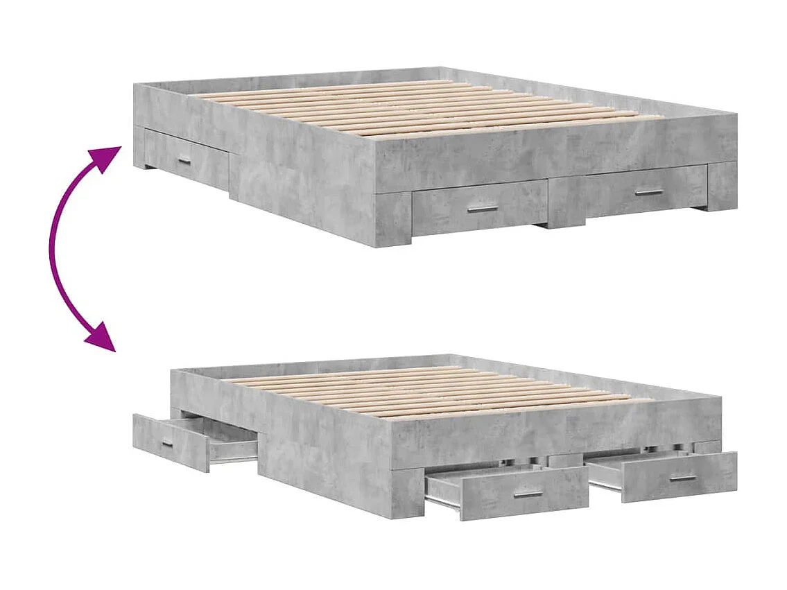 Cadre de lit avec tiroirs sans matelas gris béton 135x190 cm