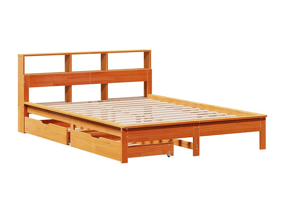 Massivholzbett mit Regal ohne Matratze Wachsbraun 120x200 cm