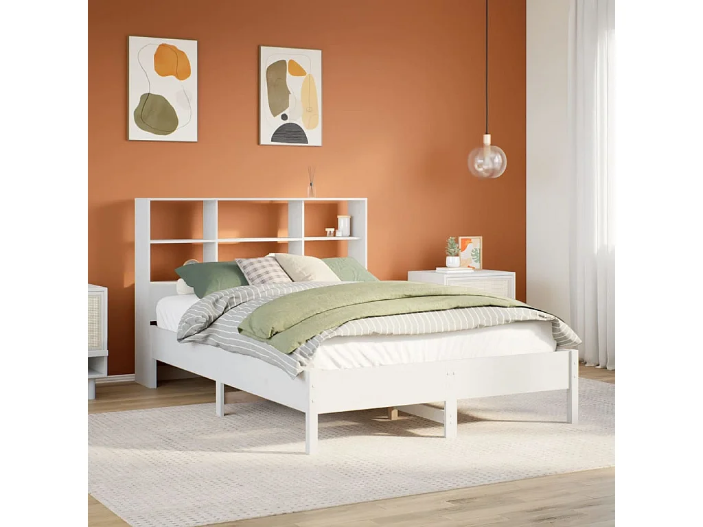 Lit bibliothèque sans matelas blanc 160x200 cm bois pin massif
