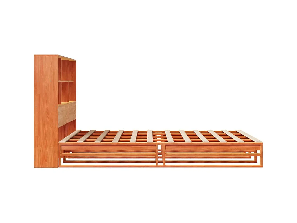Lit bibliothèque sans matelas cire marron 150x200cm bois massif