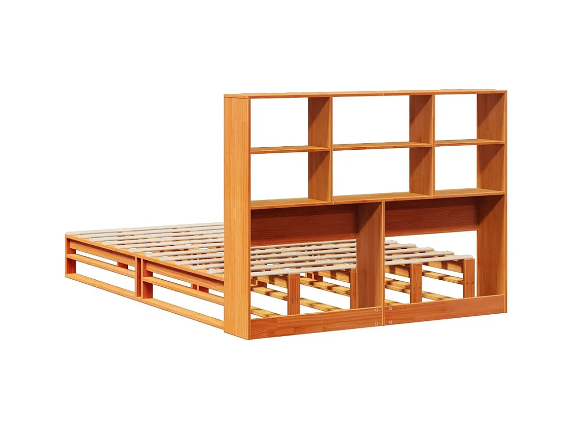 Lit bibliothèque sans matelas cire marron 150x200cm bois massif