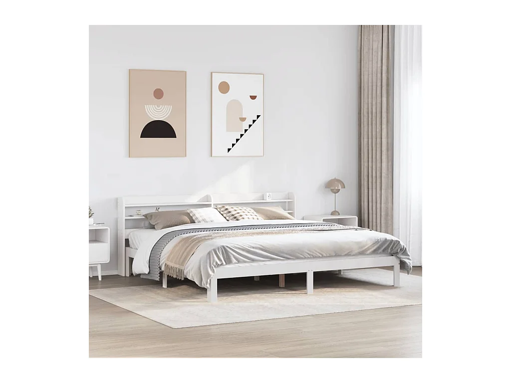 Estructura de cama con cabecero sin colchón blanco 200x200 cm