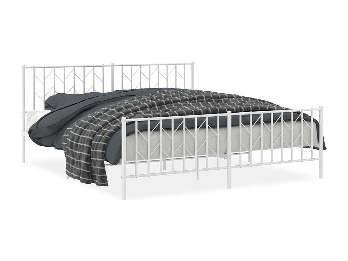 Cadre de lit métal sans matelas et pied de lit blanc 183x213 cm