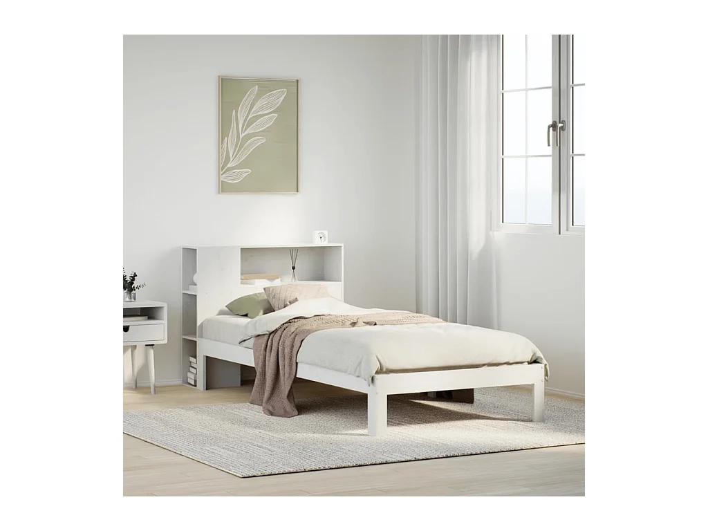 Cama con estantería sin colchón madera maciza blanca 75x190 cm