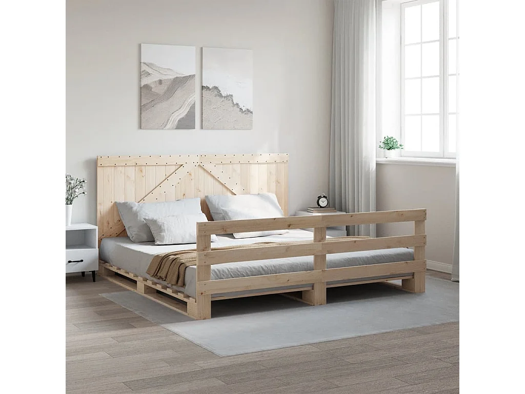Bedframe met hoofdbord massief grenenhout 200x200 cm