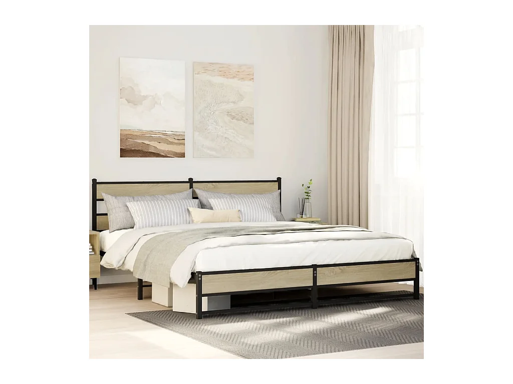 Cadre de lit en métal sans matelas chêne sonoma 193x203 cm