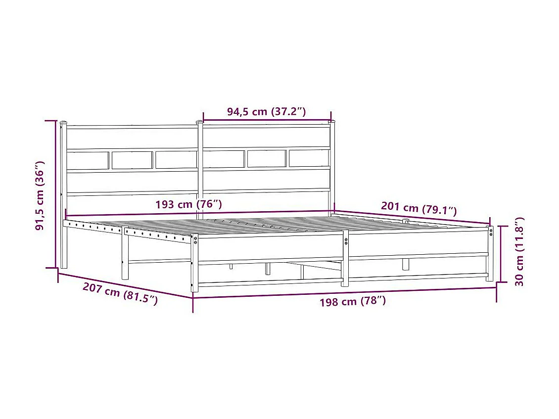 Bedframe zonder matras metaal sonoma eikenkleurig 193x203 cm