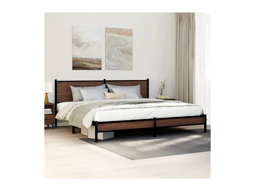 Cadre de lit en métal sans matelas chêne marron 193x203 cm