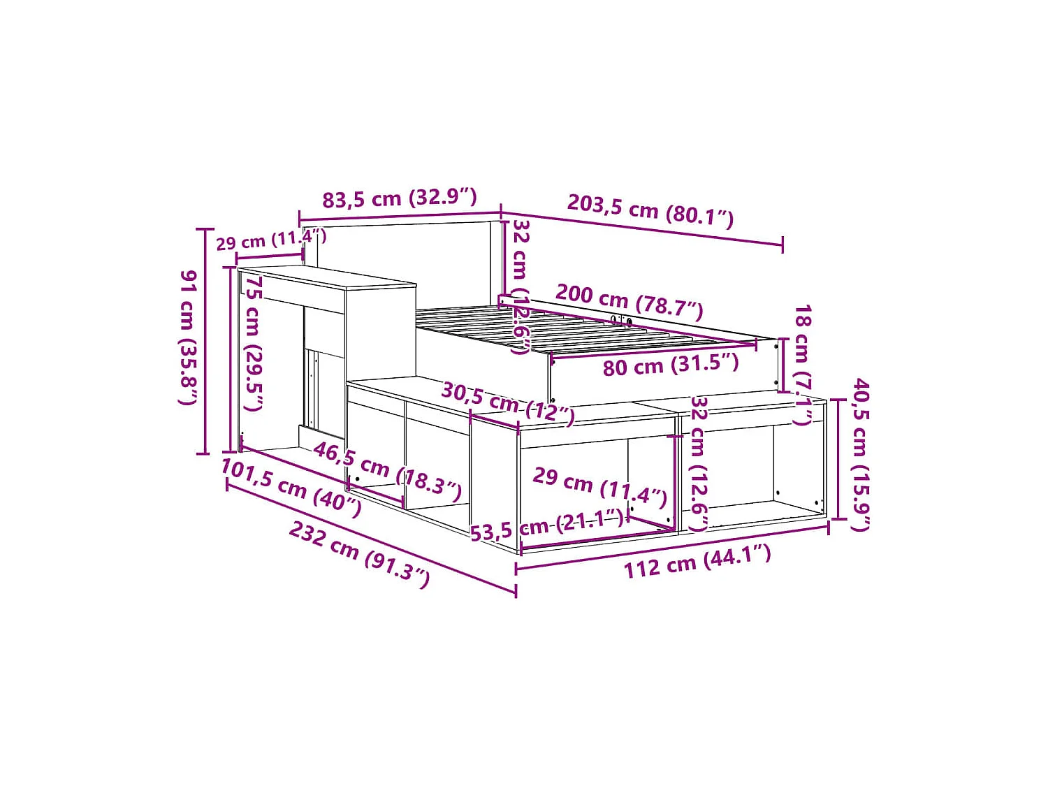 Giroletto senza Materasso 80x200 cm in Legno Massello Pino