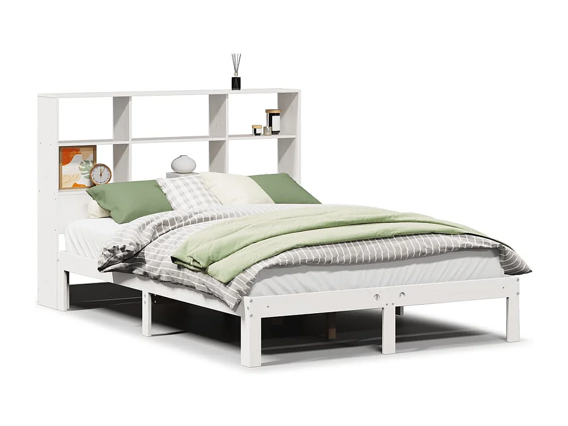 Cama con estantería sin colchón madera maciza blanca 120x190 cm