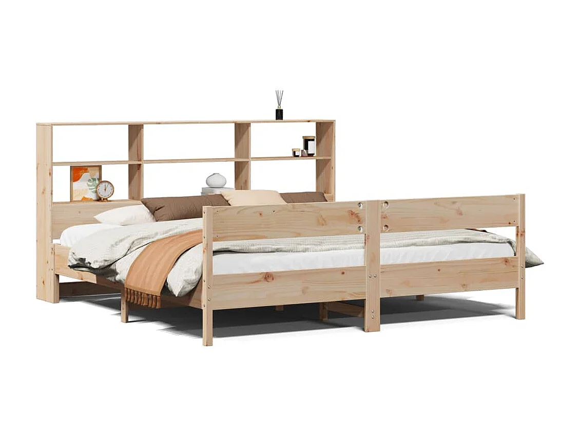 Lit bibliothèque sans matelas 200x200 cm bois massif de pin