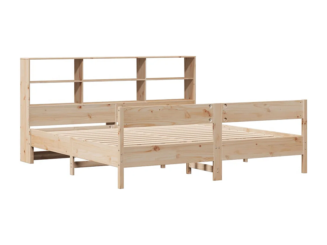 Lit bibliothèque sans matelas 200x200 cm bois massif de pin