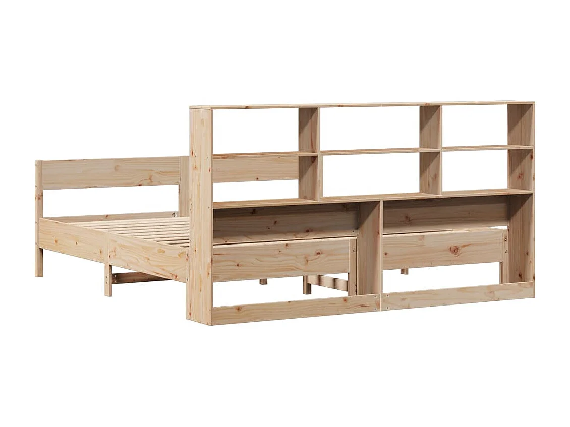 Lit bibliothèque sans matelas 200x200 cm bois massif de pin