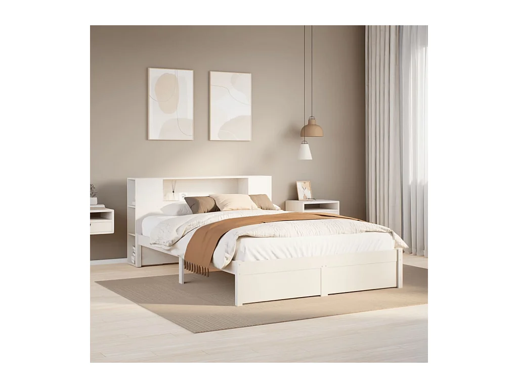 Letto Libreria senza Materasso Bianco 160x200 cm Legno di Pino