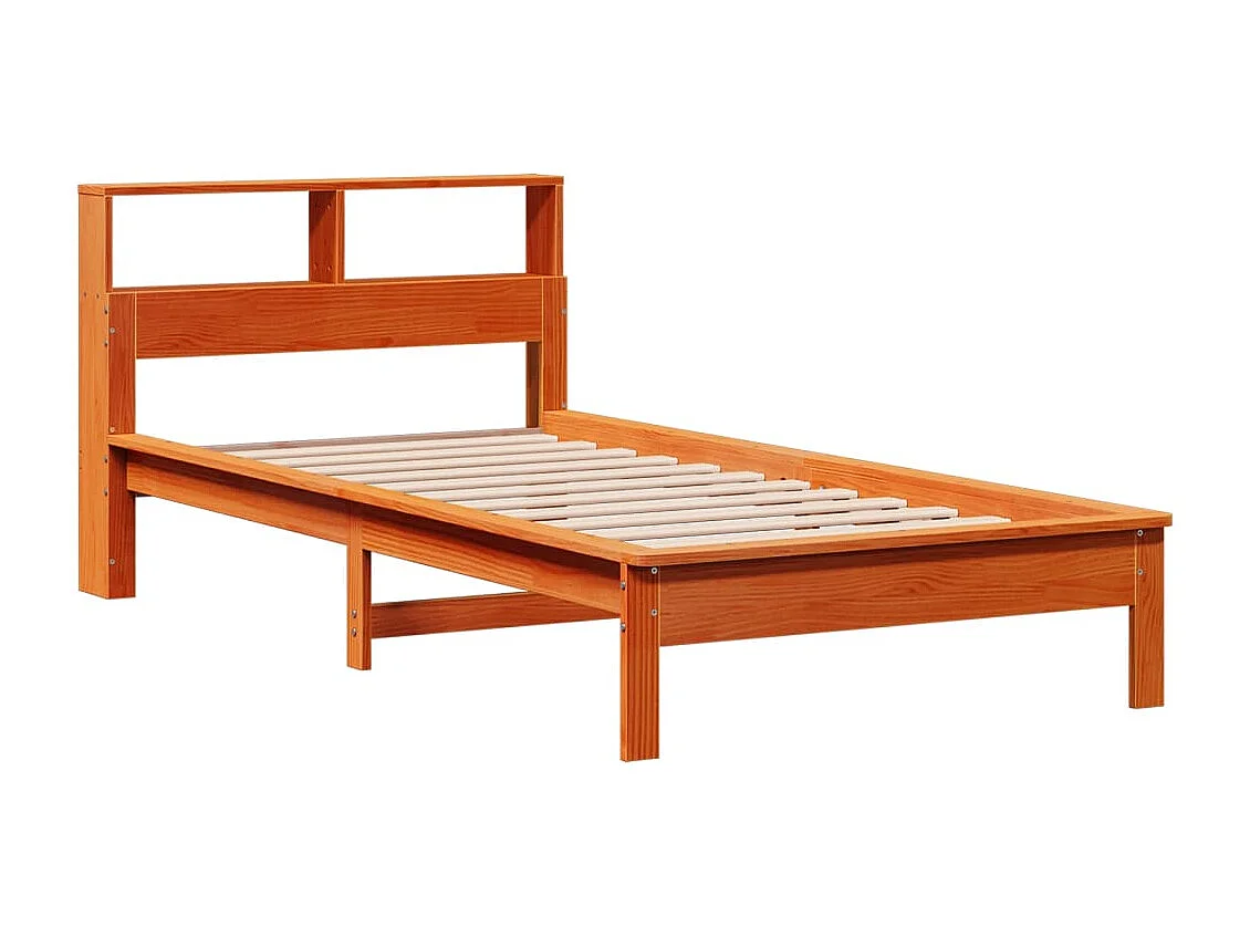 Lit bibliothèque sans matelas cire marron 90x190 cm pin massif