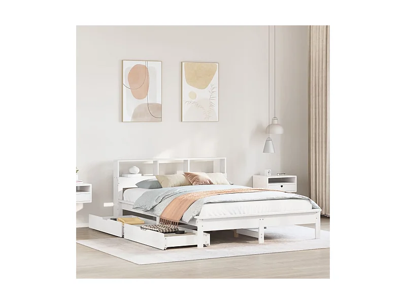 Lit bibliothèque sans matelas blanc 160x200 cm bois pin massif