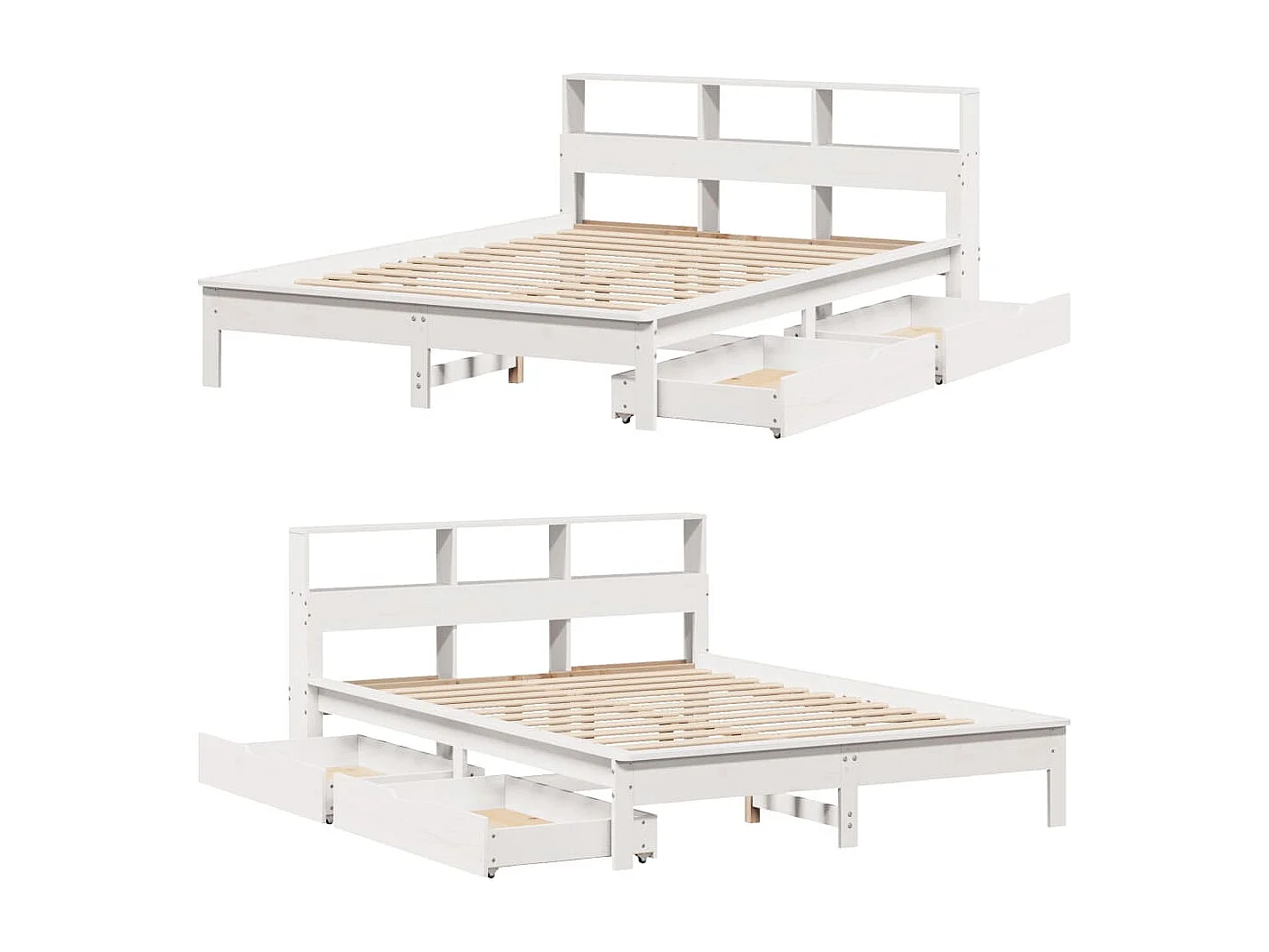 Lit bibliothèque sans matelas blanc 160x200 cm bois pin massif