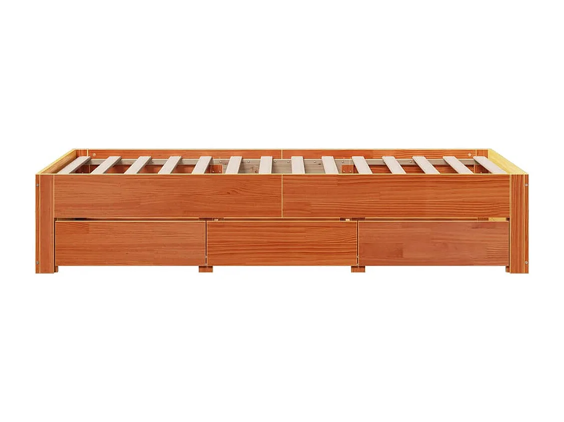 Massivholzbett ohne Matratze mit Schubladen Braun 90x200 cm