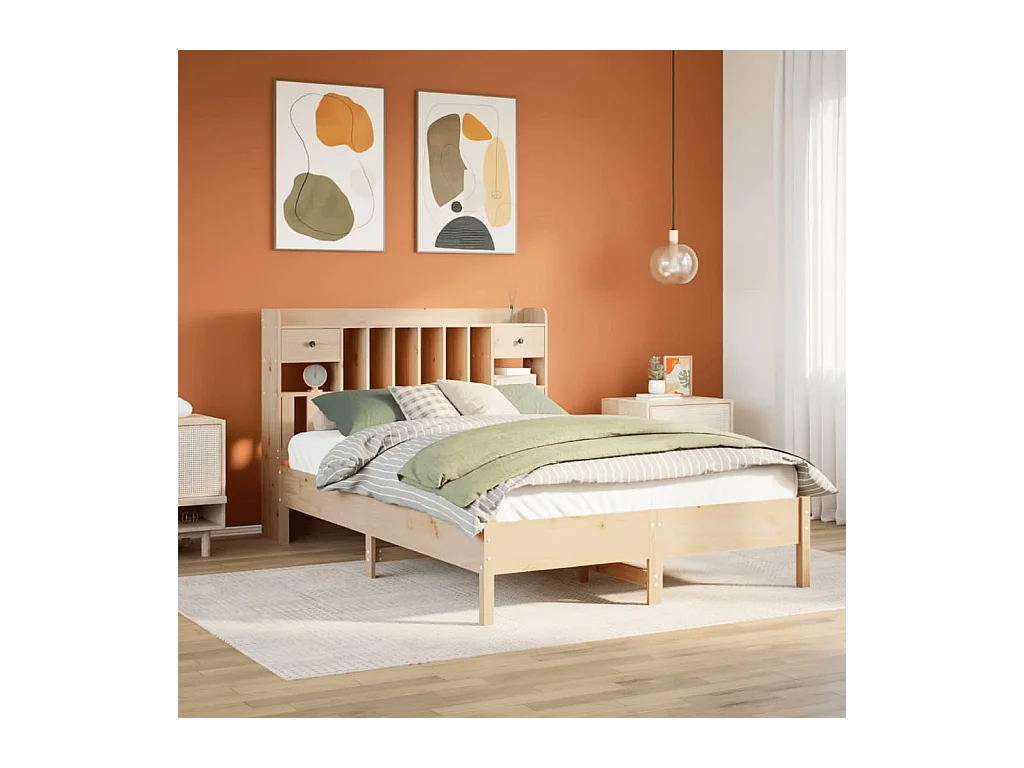 Letto Libreria senza Materasso 150x200 cm in Legno di Pino