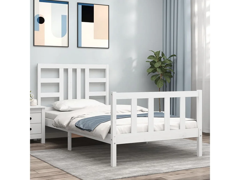 Cadre de lit sans matelas blanc 100x200 cm bois de pin massif