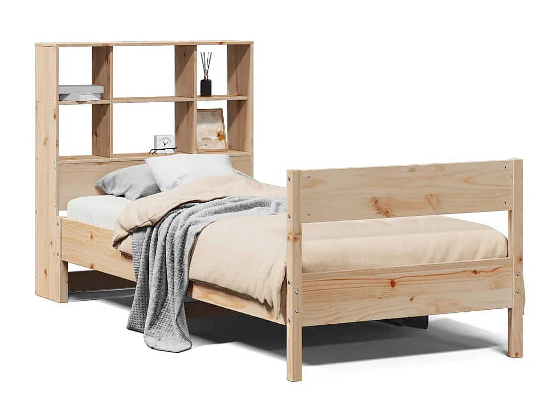 Lit bibliothèque sans matelas 90x190 cm bois de pin massif