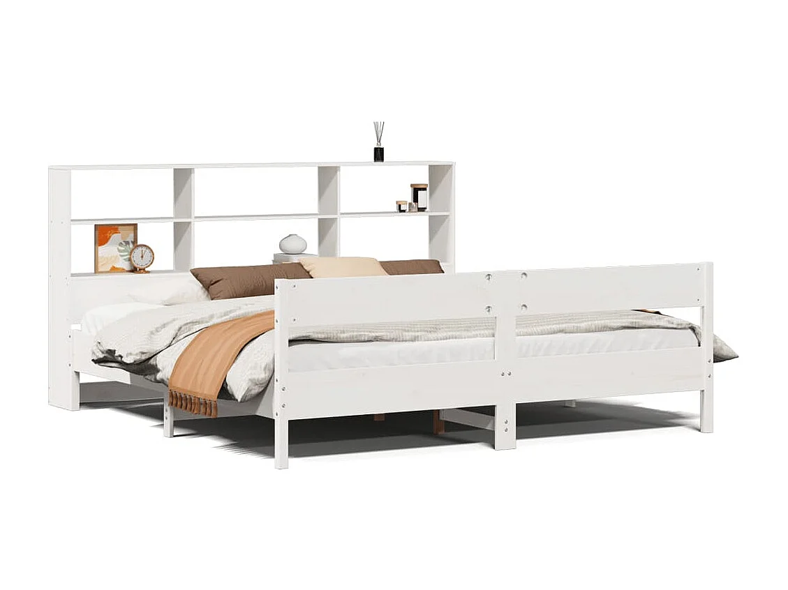 Lit bibliothèque sans matelas blanc 200x200 cm bois pin massif