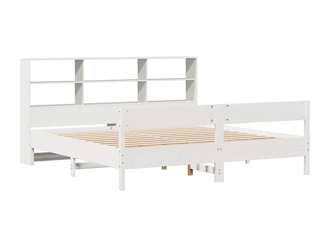 Lit bibliothèque sans matelas blanc 200x200 cm bois pin massif