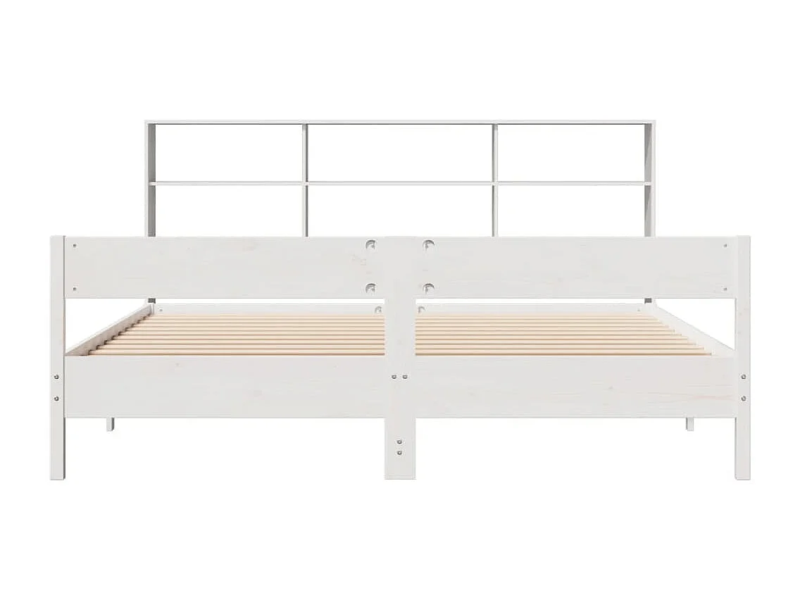 Lit bibliothèque sans matelas blanc 200x200 cm bois pin massif
