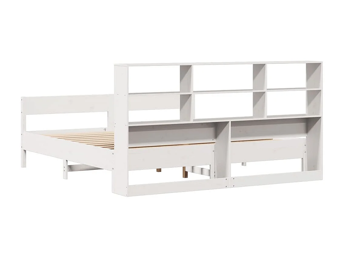 Lit bibliothèque sans matelas blanc 200x200 cm bois pin massif