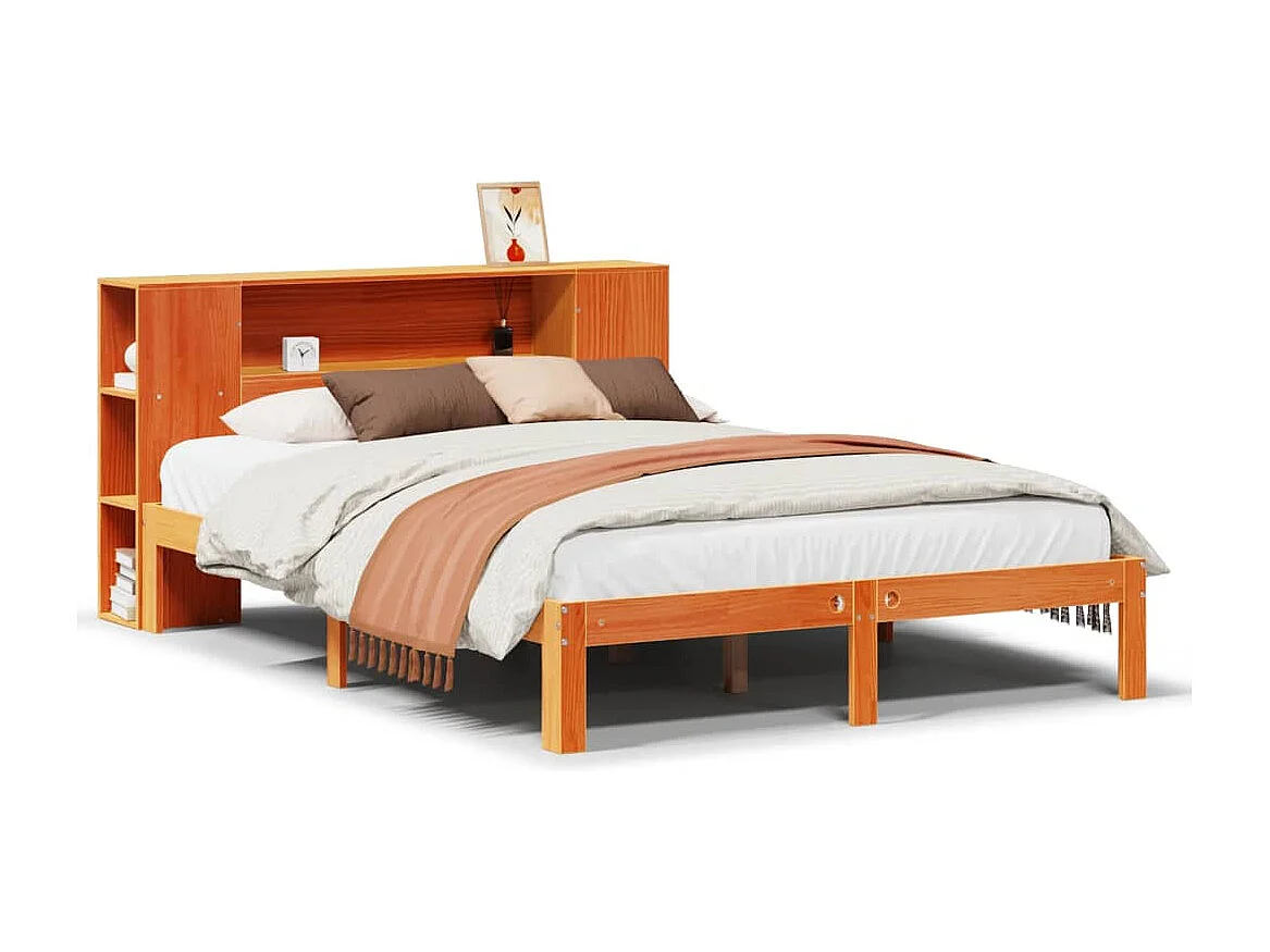 Letto Libreria senza Materasso Marrone Cera 140x190 cm in Pino
