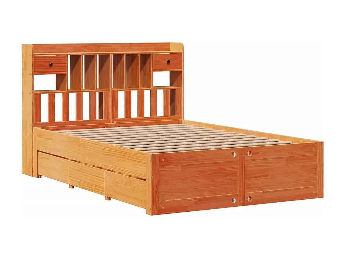 Lit bibliothèque sans matelas cire marron 160x200 cm pin massif