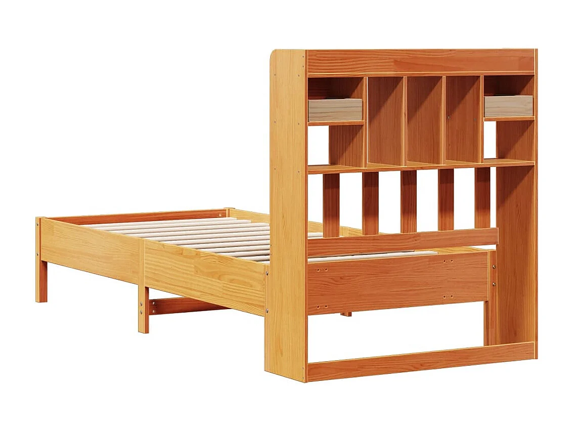Letto Libreria senza Materasso Marrone Cera 75x190 cm in Pino