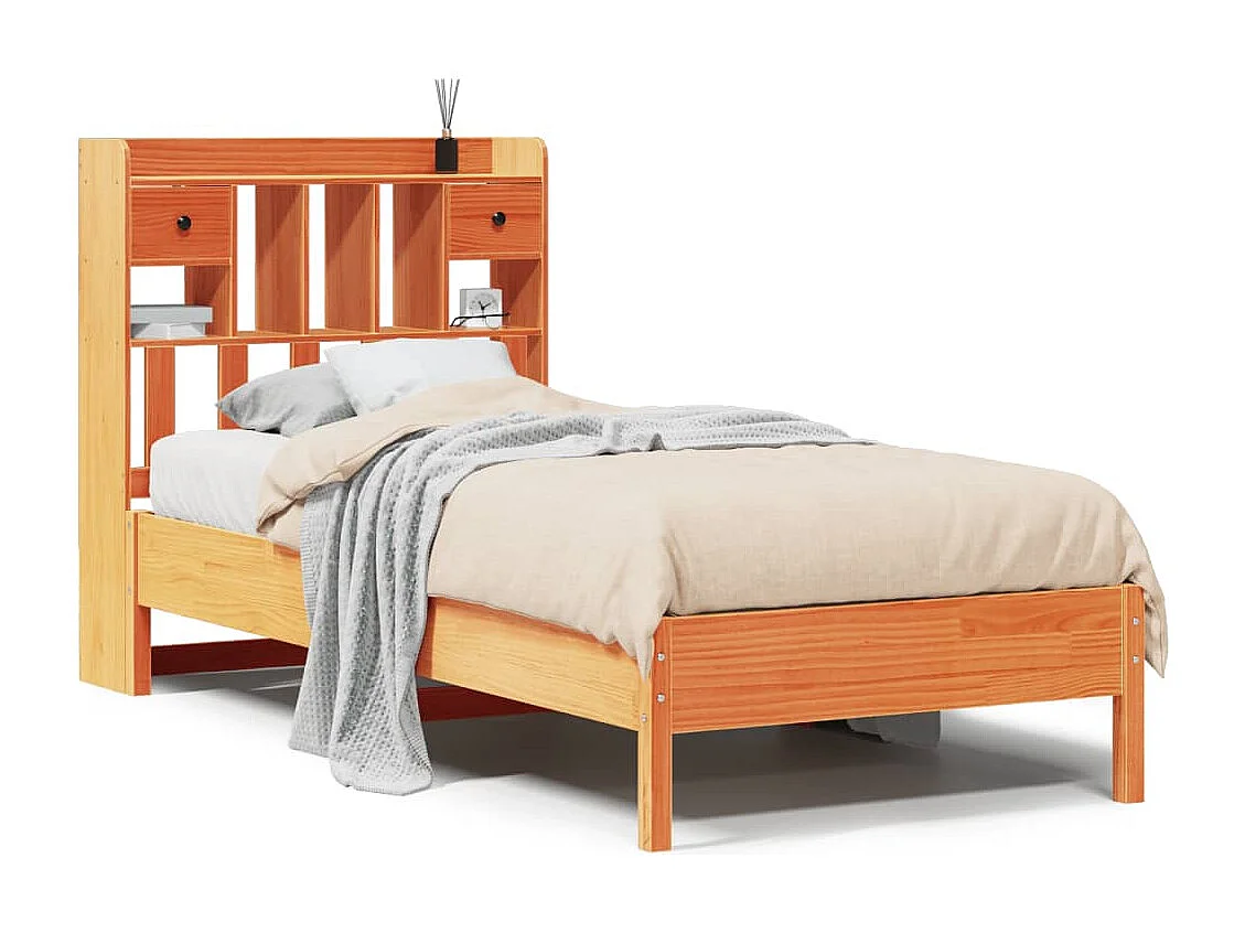Lit bibliothèque sans matelas cire marron 75x190 cm pin massif