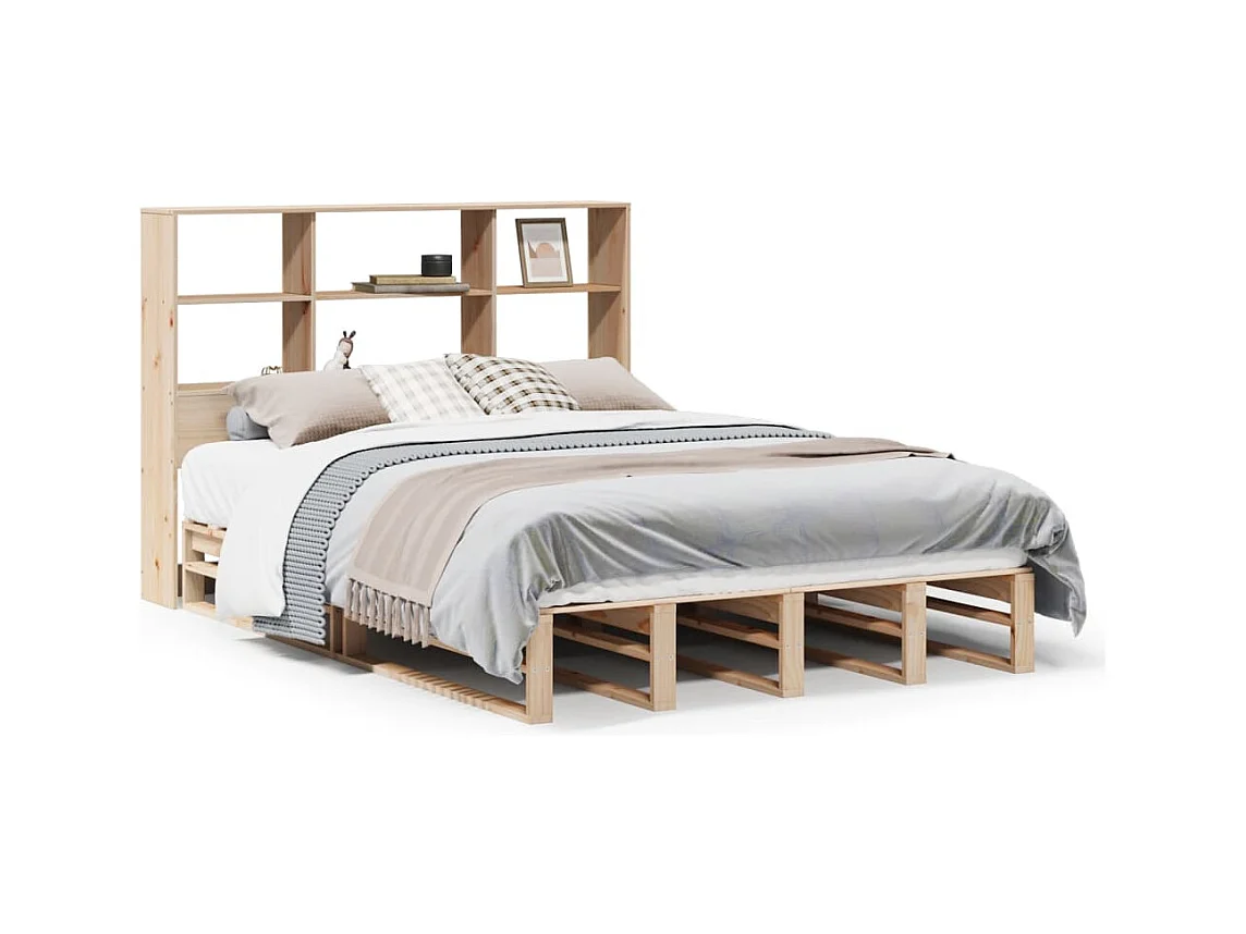 Bed met boekenkast zonder matras massief hout 140x200 cm