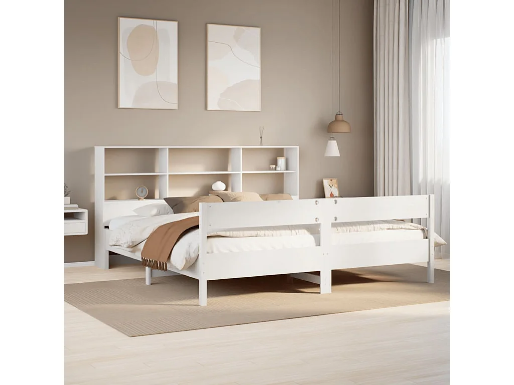 Lit bibliothèque sans matelas blanc 180x200 cm bois pin massif