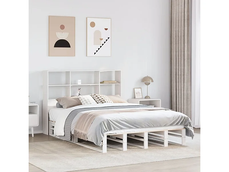 Cama con estantería sin colchón madera maciza blanca 160x200 cm