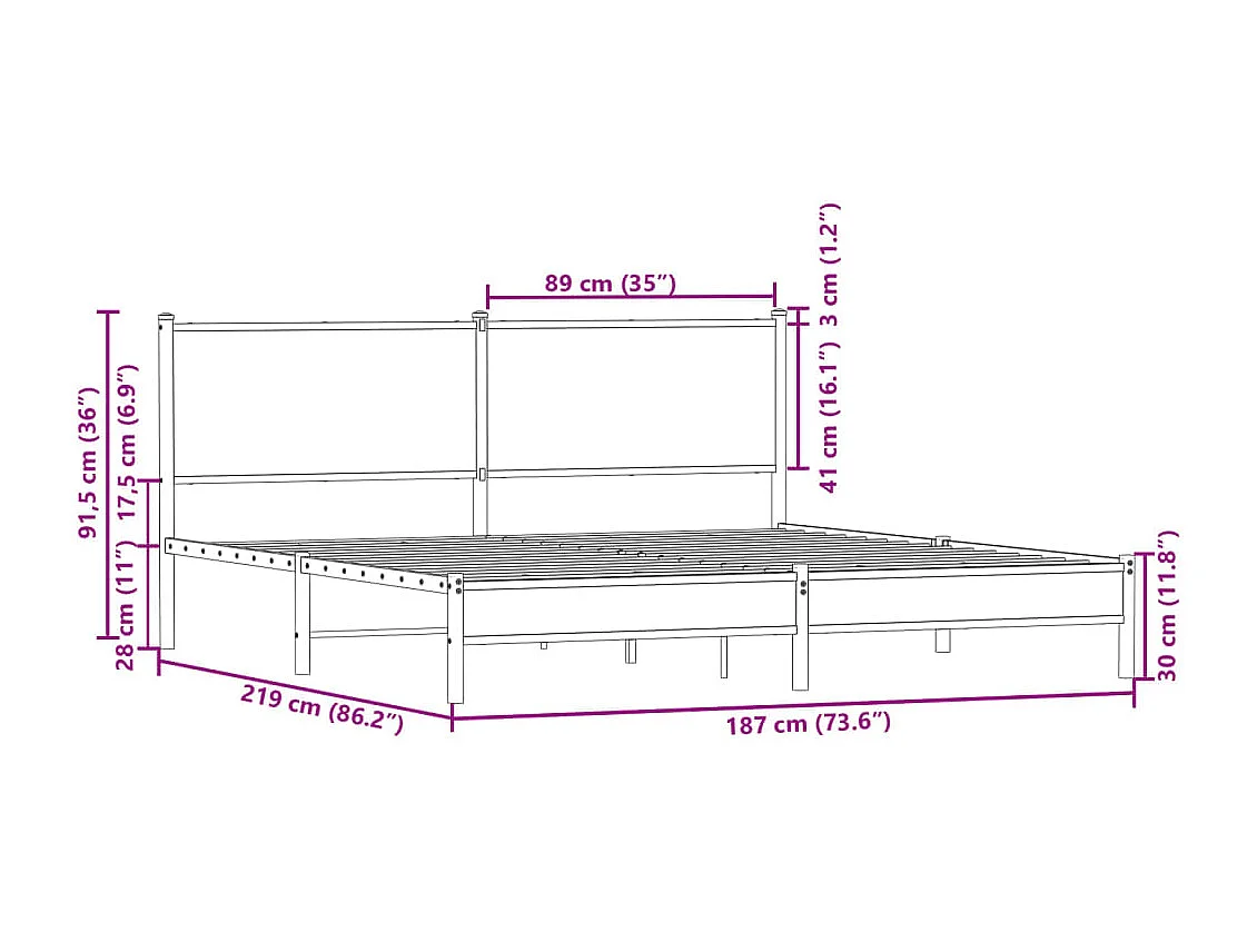 Cadre de lit en métal sans matelas chêne fumé 183x213 cm