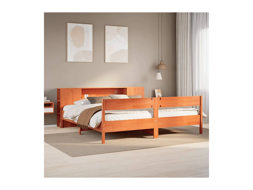 Lit bibliothèque sans matelas cire marron 180x200 cm pin massif