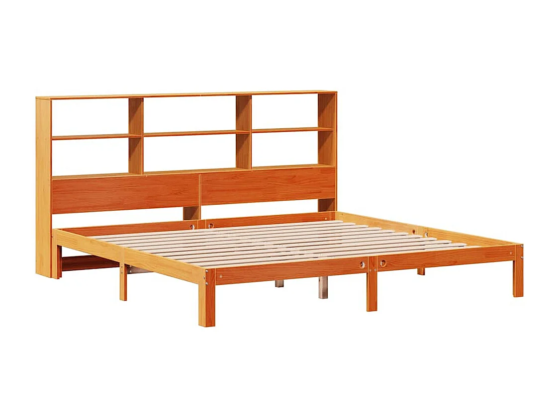 Letto Libreria senza Materasso Marrone Cera 180x200 cm in Pino