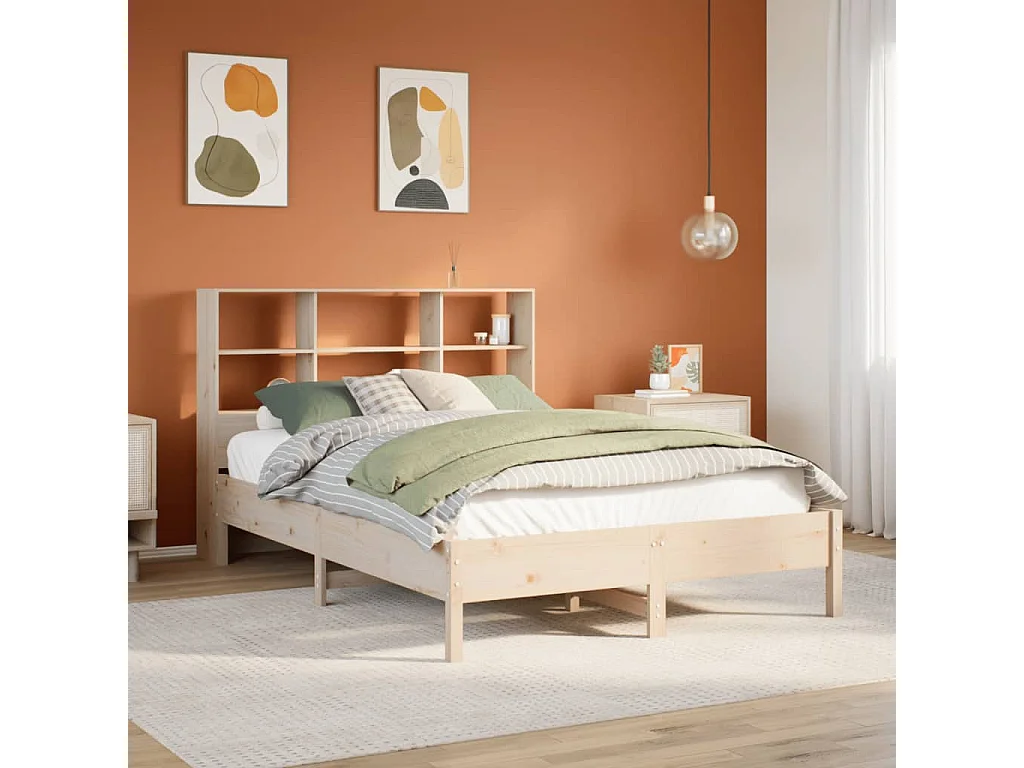Lit bibliothèque sans matelas 140x190 cm bois de pin massif