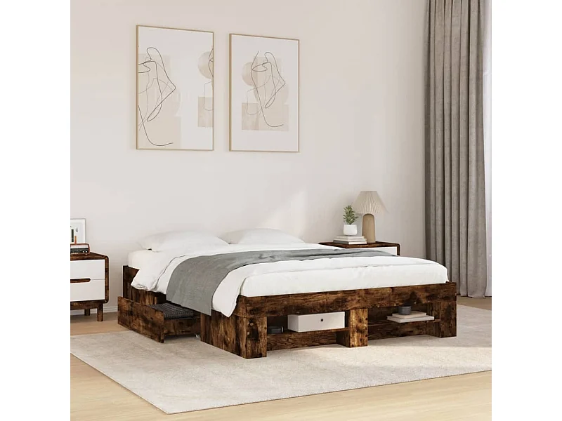 Cadre de lit sans matelas chêne fumé 140x200 cm bois ingénierie