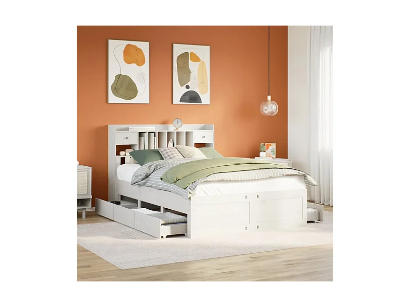Letto Libreria senza Materasso Bianco 140x190 cm Legno di Pino