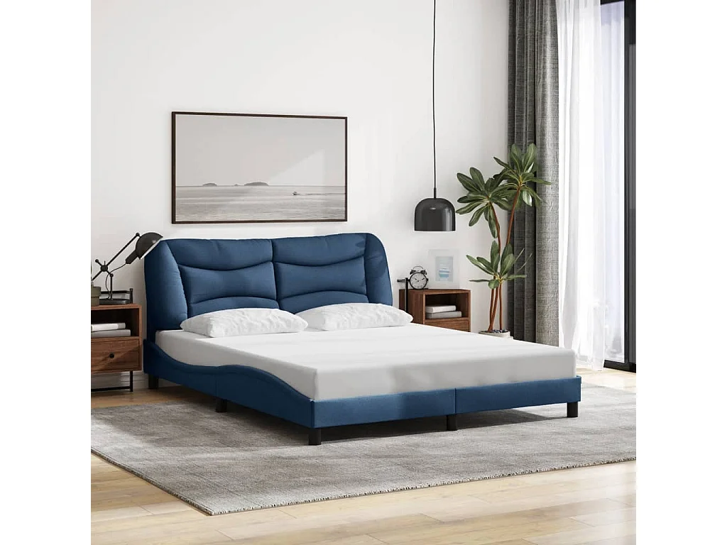 Estrutura de cama sem colchão 160x200 cm tecido azul