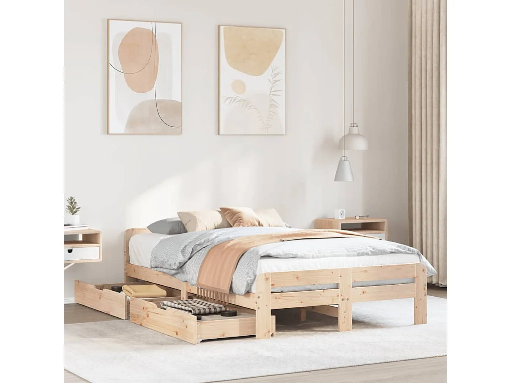 Letto senza Materasso 135x190 cm in Legno Massello di Pino