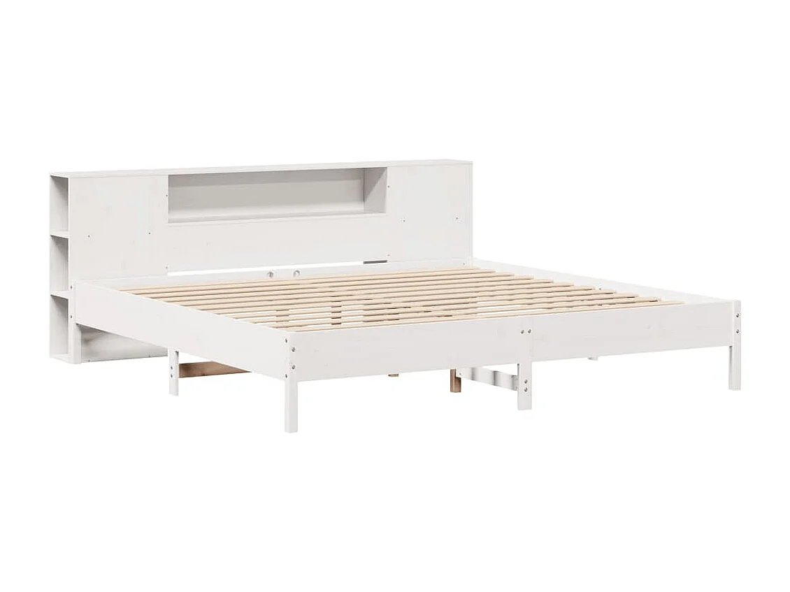 Lit bibliothèque sans matelas blanc 200x200 cm bois pin massif