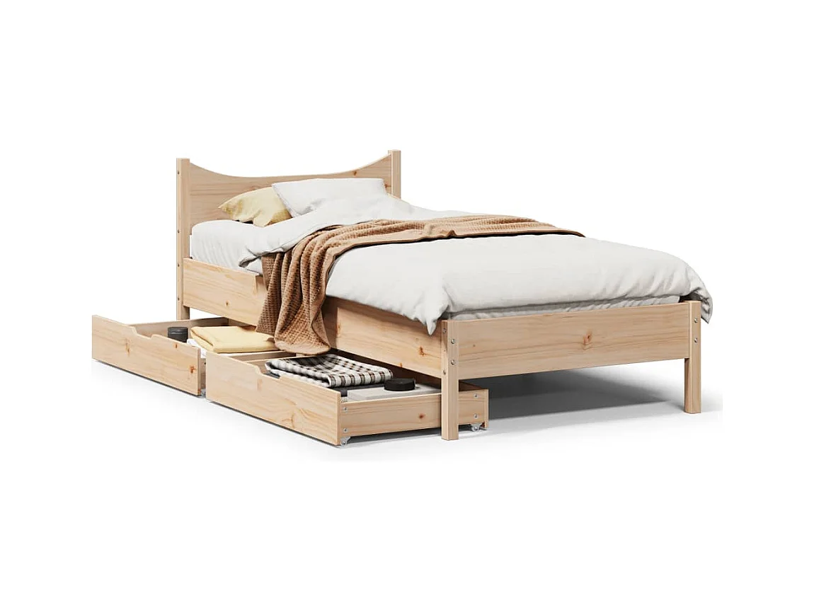 Cadre de lit avec tiroirs 90x190 cm bois de pin massif