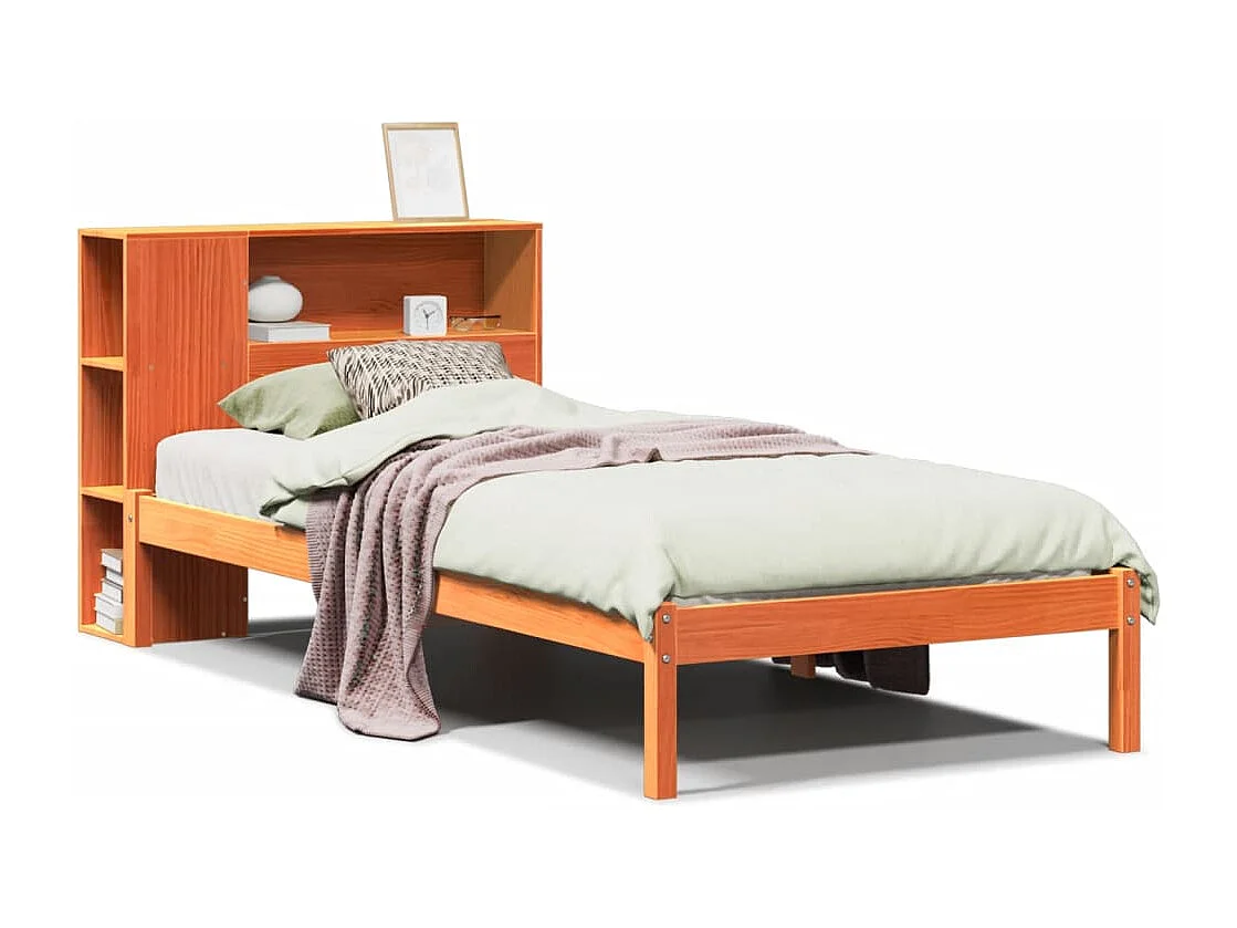 Lit bibliothèque sans matelas cire marron 90x200 cm pin massif
